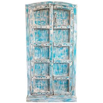 Wanderlust Deco Armario De Madera Artesanal Azul 93x42x206h