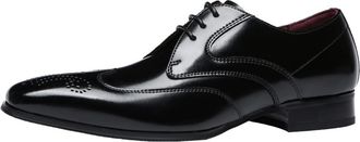 Generic Dress Oxford for Men Lace Up Brogue Embossed Square Burnished Toe Derby Shoes Leather Low Top Anti-Slip Block Heel Slip Resistant Rubber Sole(Black,6.