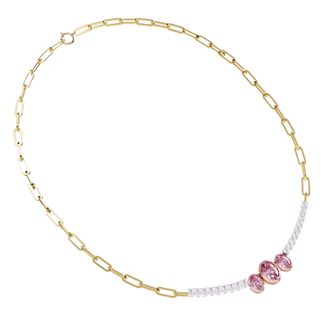 Diamond2Deal 14k Two-tone Gold 4.50 Ct Oval Cut White & Pink Lab Grown Diamond Link Pendant Necklace 18 VVS2