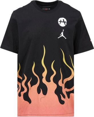 Nike Jordan Mens Air Jordan Brand x Hachimura Rui Crossover Flame Logo Printing Short Sleeve Us Edition Black T-Shirt DV3131-010