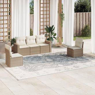vidaXL Vidaxl - Juego De Sof&aacute;s Jard&iacute;n Con Cojines 5 Pzas Rat&aacute;n Sint&eacute;tico Beige