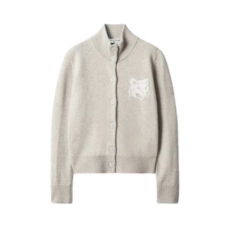 Maison Kitsun&eacute; Bold Fox Head Cardigan - Dames - Truien - Grijs - Maat: S Wol