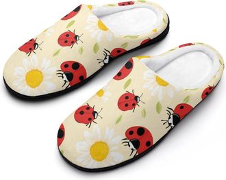 Generic Ladybug Daisy Flower Cotton Slippers for Women Indoor Outdoor Slipper Slip-On Memory Foam Home Shoes