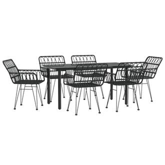 Berkfield Home Beautiful 7 Piece Garden Dining Set Black Poly Rattan