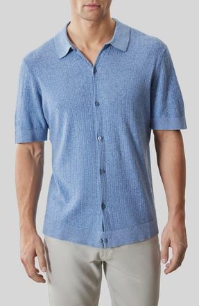 Robert Barakett Kestrel Short Sleeve Linen & Cotton Cardigan in Washed Blue at Nordstrom, Size Xx-Large
