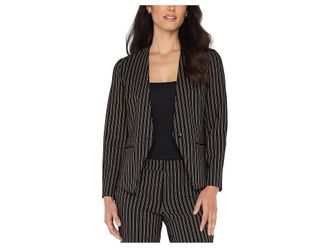 Liverpool L.A. Super Stretch Ponte Collarless Fitted Blazer Womens Jacket Ticking Stripe Print : LG, Elastane/Nylon/Viscose