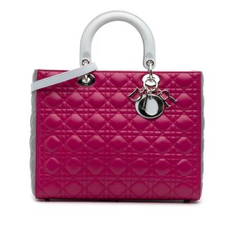 Dior Pre-owned Womens Lady Top Handle Quilted Bag - Fuschia Leather - One Size