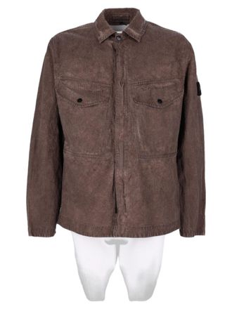 Stone Island Brown Suede-Textured Concealed Placket Casual Jacket