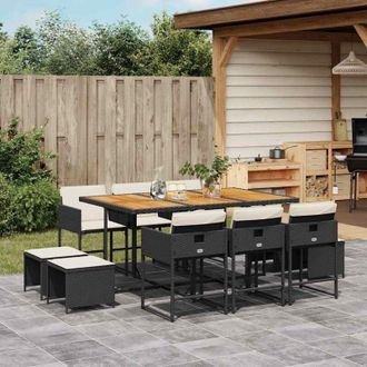 vidaXL Set De Comedor Jard&iacute;n 11 Pzas Con Cojines Rat&aacute;n Sint&eacute;tico Negro Vidaxl