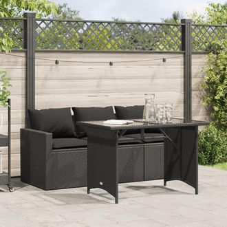 vidaXL Set Comedor De Jard&iacute;n 2 Pzas Con Cojines Rat&aacute;n Sint&eacute;tico Negro Vidaxl