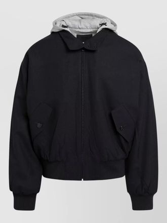 Prada hooded jacket front pockets ribbed trim
