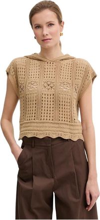 Twinset Hooded Knitted Top - Dames - Ronde hals truien - Bruin - M - Katoen - Truien & Vesten