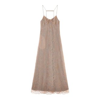 Emporio Armani Tulle Dress with Lurex Flower Embroidery - female - Emporio Armani - Maxi Dresses - Beige - XS - Dresses
