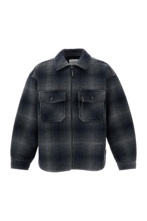 And Wander Grey Multicolor Plaid Wool-Blend Zip Jacket