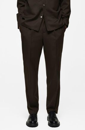 Mango Regular Fit Pleated Pants in Chocolate at Nordstrom, Size 30
