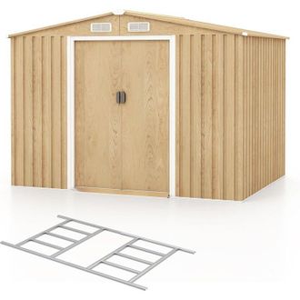 Costway Casetas Metalicas De Jardin, Cobertizo Jardin Exterior Con Base De Fundaci&oacute;n, Casa De Herramientas De Metal Galvanizado Con 4 Ventilaciones, Puertas C