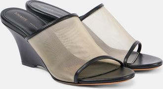 Khaite Marion leather and mesh wedge mules