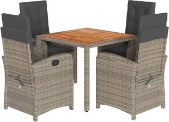 vidaXL Set Comedor De Jard&iacute;n 5 Piezas Con Cojines Rat&aacute;n Sint&eacute;tico Gris Vidaxl