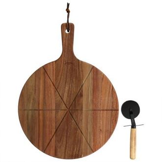 Gibson Home 2 Piece Acacia Wood Serving Board and Pizza Cutter Set in Brown at Nordstrom