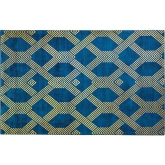 Beliani Beliani - Alfombra Azul De Viscosa Con Estampado Geom&eacute;trico Dorado Con Algod&oacute;n 140 X 200 Cm Estilo Glamour Moderno Vekse