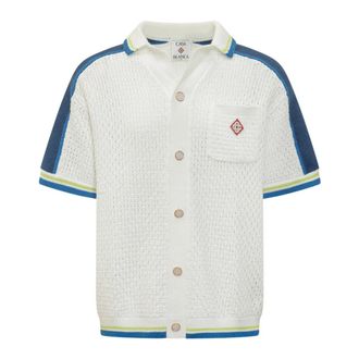 Casablanca Short Sleeve Shirts, male, White, Size: S Crochet Shirt