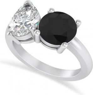 Allurez Round/Pear Black & White Diamond Toi et Moi Ring 14k White Gold (4.00ct)