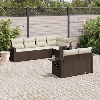 vidaXL Juego De Sof&aacute;s De Jard&iacute;n 7 Piezas Con Cojines Rat&aacute;n Pe Marr&oacute;n Vidaxl