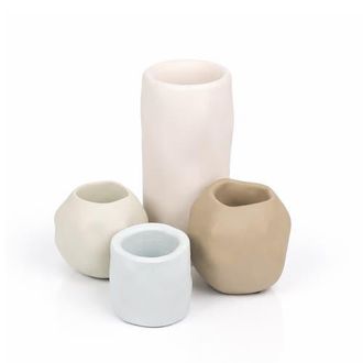 Jonathan Y Designs Linden Modern Minimalist Handmade Concrete Organic Sculptural Cylinder and Round Planter Set with Drainage Holes in Cream at Nordstrom