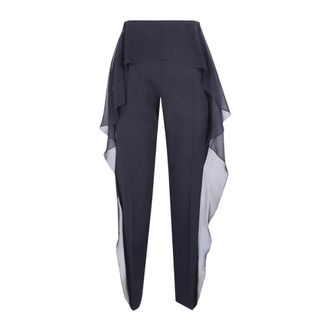 Lanvin Broek met ruches en ritssluiting aan de zijkant - Dames - Broeken - Zwart - Maat: XS Zijde