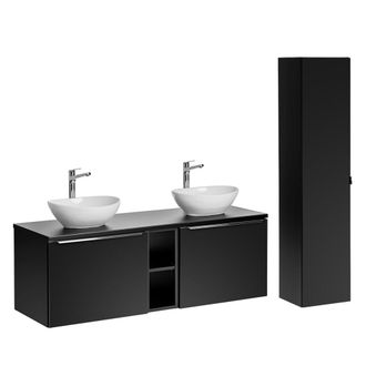 Petits Meubles Conjunto mueble lavabo doble 140cm tableros laminados y mdf negro