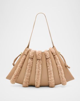 Themoir&egrave; Calypso Faux Fur-Trim Vegan Leather Shoulder Bag
