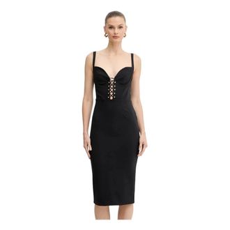 Elisabetta Franchi Bi-elastische jurk met gekruiste details - Dames - Casual kleedjes - Zwart - S - Katoen - Kleedjes
