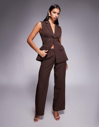 KAIIA Esclusiva Kaiia - Pantaloni a fondo ampio sartoriali color cioccolato in coordinato-Marrone