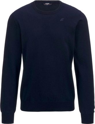 K-Way Elegante blauwe katoenen trui - Heren - Ronde hals truien - Blauw - 3XL - Katoen - Truien & Vesten