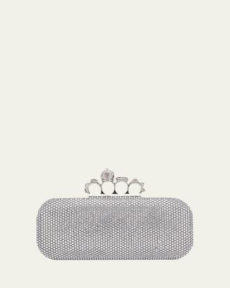 Alexander McQueen Punk Four Ring Rhinestone Leather Clutch Bag