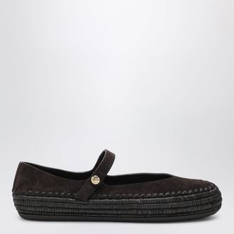 Loewe Dark brown suede and raffia Mary Jane Rio shoes