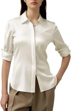 LilySilk Womens Elegant Silhouette Slim Fit Silk Shirt in Natural White at Nordstrom, Size X-Small