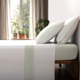Casa da Laura S&aacute;banas 100% algod&oacute;n liso verde cama 135/140 1 almohada 45 x 155 cm