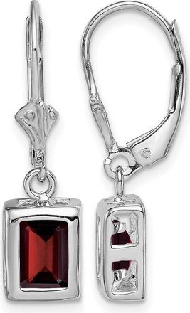 Diamond2Deal Sterling Silver Rhodium Plated 7x5 Emerald Cut Garnet Drop Earrings