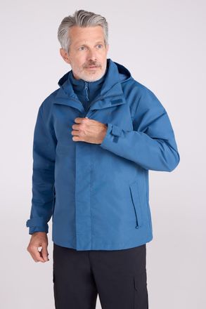Mountain Warehouse Fell Mens 3 in 1 Water Resistant Jacket Adjustable Hood Full Zip Winter Coat Dark Blue - Size X-Large