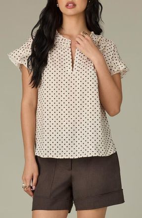 Wit & Wisdom Ruffle Embroidered Top in Ecru/Brown at Nordstrom, Size X-Large