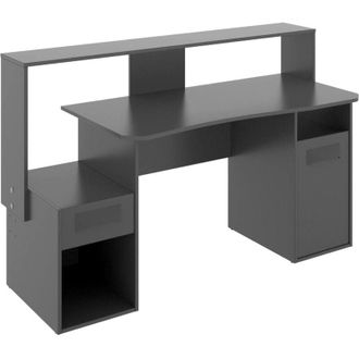 Dmora Scrivania Albertino, Scrittoio multifunzione moderno da gaming, Tavolo da studio porta pc e porta cd, 154x69h98 cm, Antracite, senza luci led - Dmora