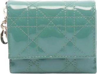 Dior Pre-owned Wallets, female, Green, Size: ONE SIZE Pre-owned Lady Dior Patent Leather Trifold Wallet
