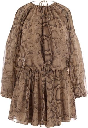 Andamane Brown Animal Print Round Neck Mini Dress