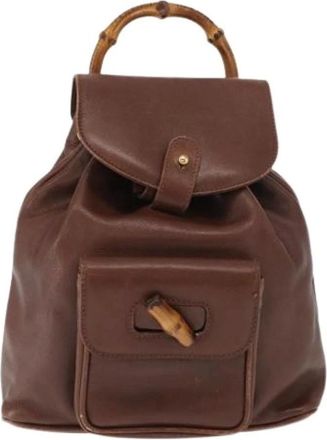 Gucci Pre-owned Backpacks, female, Brown, Size: ONE SIZE Pre-owned Vintage Leather Backpack