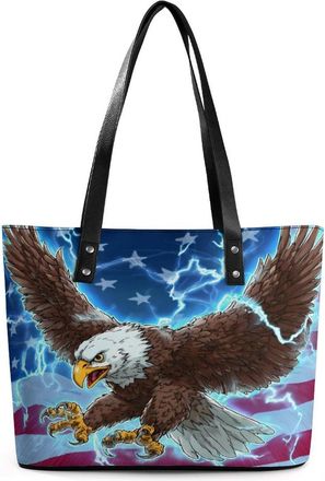 Generic USA Flag Bald Ea-gles Tote Bags for Women Cute Shoulder Purses Handbags
