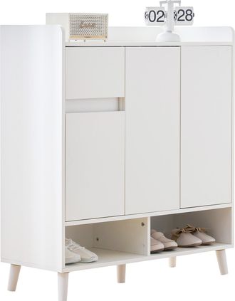 STILVORA Mueble Zapatero Con Estantes Ajustables Y Compartimentos Abiertos, Patas De Madera Maciza, Para Entrada, 90&times;35&times;99 Cm