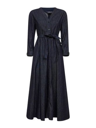 Max Mara Navy Blue Cotton Blend Denim Midi Dress