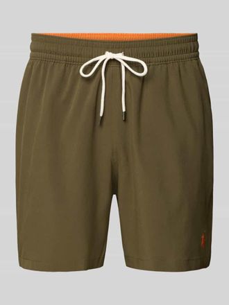 Ralph Lauren Badeshorts mit Logo-Stitching Modell TRAVELER in Oliv, Gr&ouml;&szlig;e XXL