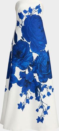 Mac Duggal Strapless Floral-Print Crepe Gown